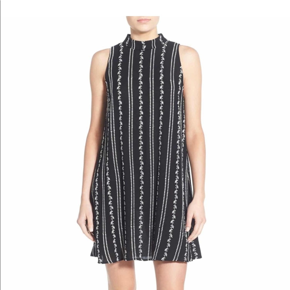 Embroidered Mock Neck Sleeveless Dress